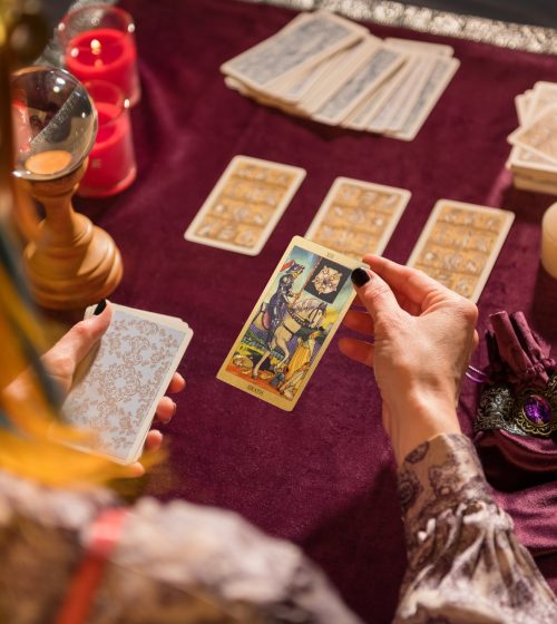 Woman with tarot cards predicting future